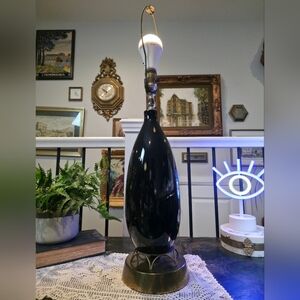 Vintage MCM Atomic Table Lamp Black Gold Speck Ceramic Pod Brass Tripod Base